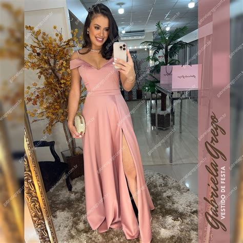 Vestido Grego Rose Ombro A Ombro Fenda