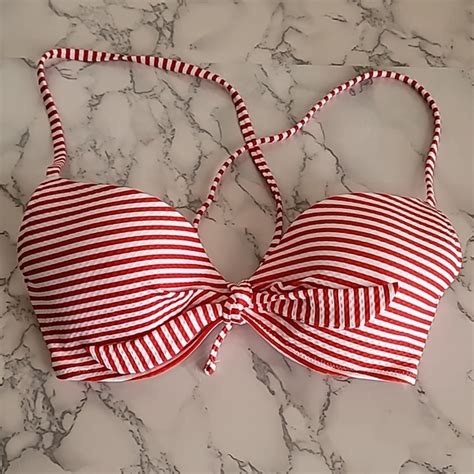 Shade Shore Swim New Shade And Shore Red White Striped Bikini Top