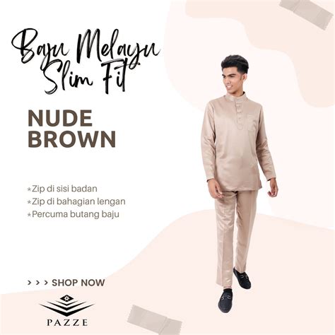 Satin Series PAZZE Baju Melayu Slim Fit Satin BM 6070C1 Nude Brown