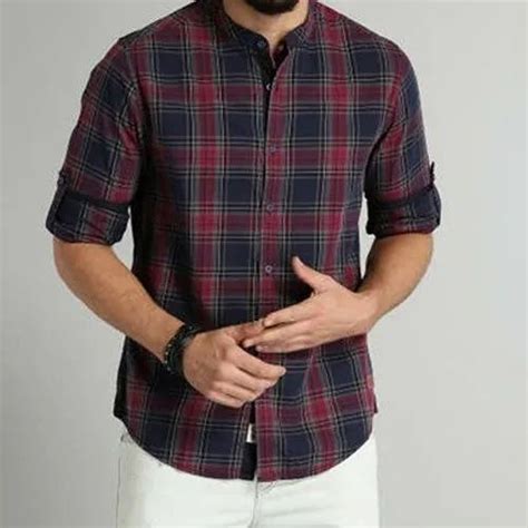 Checks Collar Neck Mens Cotton Check Shirt Machine Wash And Handwash