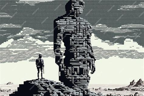 Premium Ai Image A Pixel Art Of A Man Standing On A Cliff With The