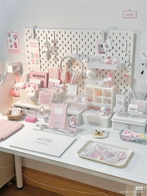 pink soft aesthetic wall  desk decor inspo idea cute desk ideas