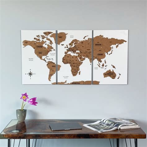 World Map For Wall Art Push Pin Travel Map Cork Board Wooden World Map