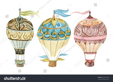 Aerostat Vintage Set Watercolor Hot Air Balloon Set Hand Painted