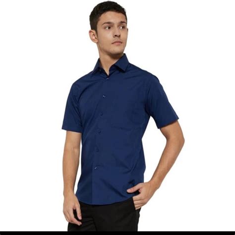 Jual Kemeja Alisan Biru Tua Biru Navy Kode B7 Polos Lengan Pendek