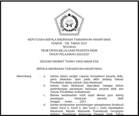 36 Contoh Sk Kelulusan Sd Tahun 2020 Info Newssoal