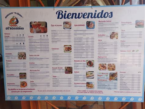 Carta del restaurante Mariscos el Güero del Boulevard Guadalajara C