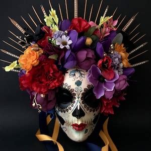 Made To Order Catrina Mask With Colored Flowers Day Of The Dead Art