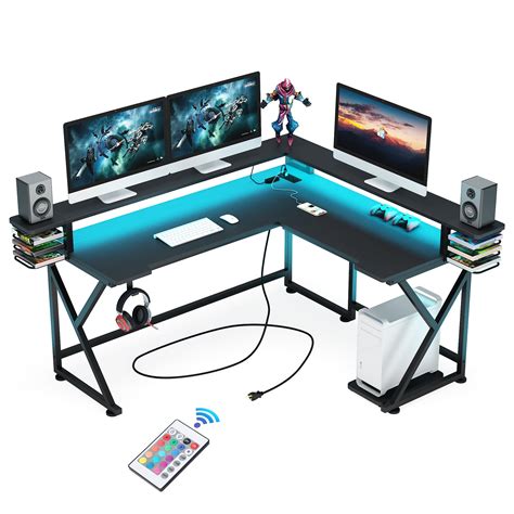 Gaming Desk, L Shaped Desk with Led Lights & Monitor Stand – MecaWorks ...