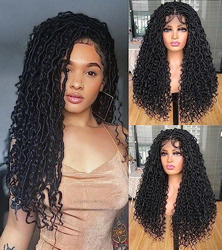 Annisoul Black Faux Locs Wigs For Black Women Curly Goddess Faux Locs Crochet Hair