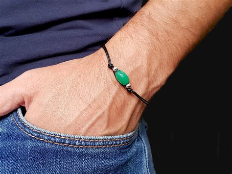 Green Jade Bracelet For Men Mens Leather And Stone Bracelet Etsy