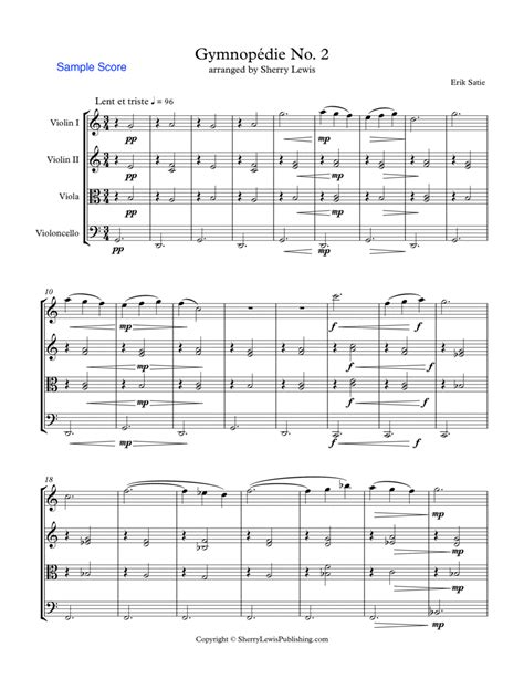 GYMNOPÉDIE NO 2 String Quartet Intermediate Level for 2 violins viola