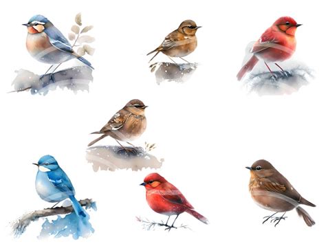 Winter Birds Clipart Bundle Watercolor Bird Clipart Christmas Etsy