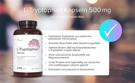 B Sain L Tryptophan 500mg 240 Vegane Kapseln Aus Pflanzlicher