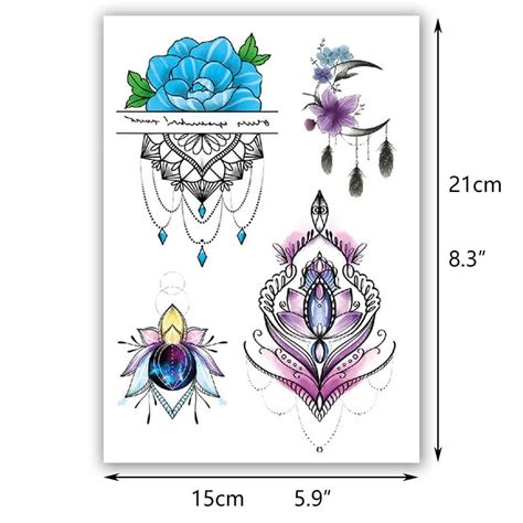 Glaryyears 10 Sheets Watercolor Rose Temporary Tattoos For Women Henna Flower Fake Tattoo