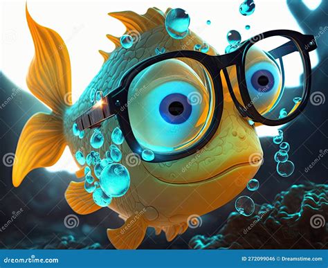 Funny Fish Face Anthropomorphic Person In Glasses Neon Glowing Amusing