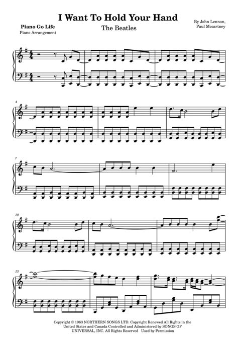 I Want To Hold Your Hand Sheet Music The Beatles Piano Solo