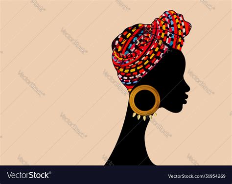 Portrait Beautiful African Woman In Striped Turban