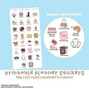 Wacky September Printable Stickers Digital Planner Sticker Download Cut ...