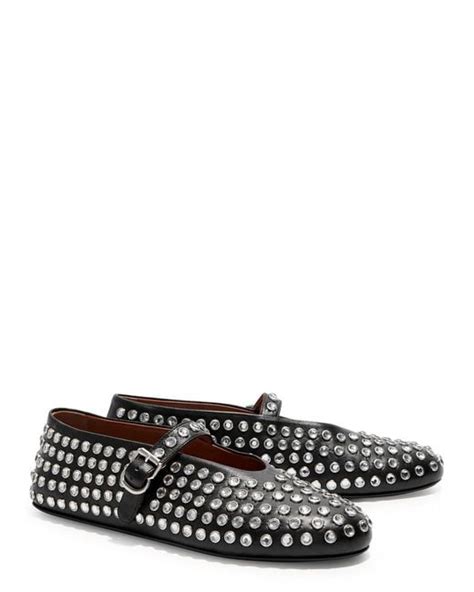 Ala A Ala A Crystal Embellished Leather Ballet Flats In Black Lyst