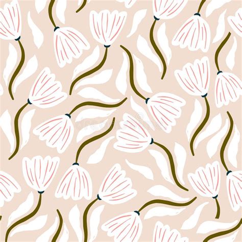 Seamless Delicate Pattern With Hand Drawn Flowers Retro Botanical