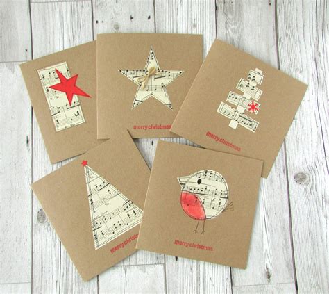 Set Of 5 Sheet Music Christmas Cards Etsy Uk Christmas Cards