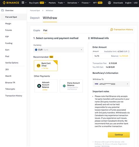 Binance : How to withdraw in Euros to your Visa Card