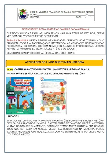 PDF ATIVIDADES DO LIVRO BURITI MAIS HISTÓRIAeducacao diadema sp gov