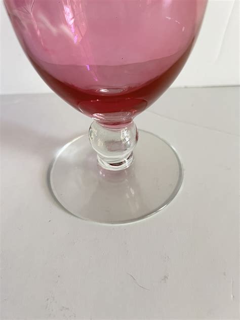 Vintage Cranberry Glass Etched Rose Vase Antique Cranberry Etsy