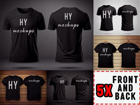 Front and Back Black T-shirt Mockup Bundle, 5x Black Tshirt Mockup ...