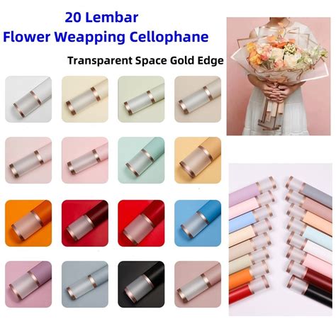 Jual Flower Wrapping Lembar Transparent Gold Frame Cellophane