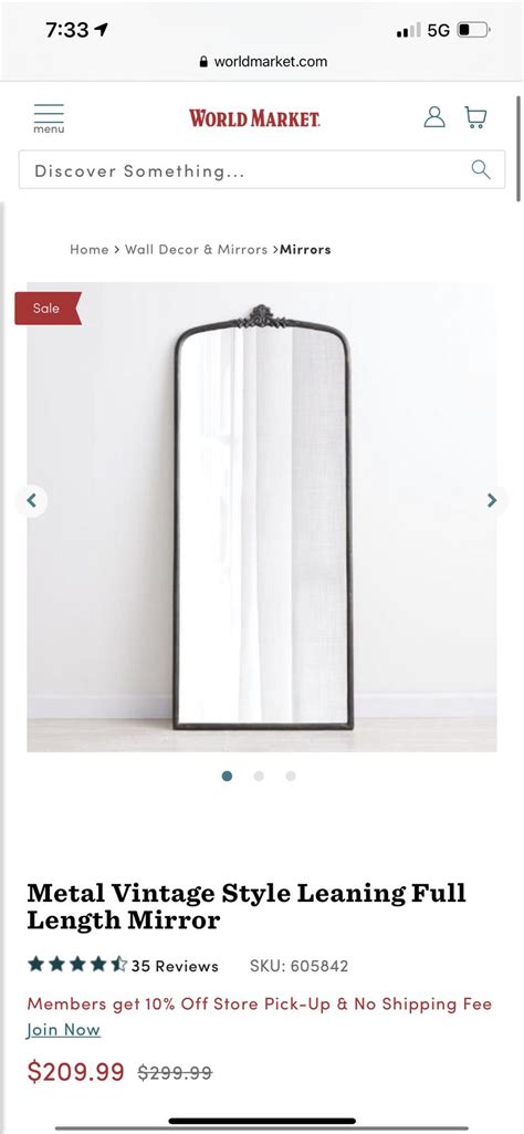 An Advertisement For The Metal Vintage Style Leaning Full Length Mirror