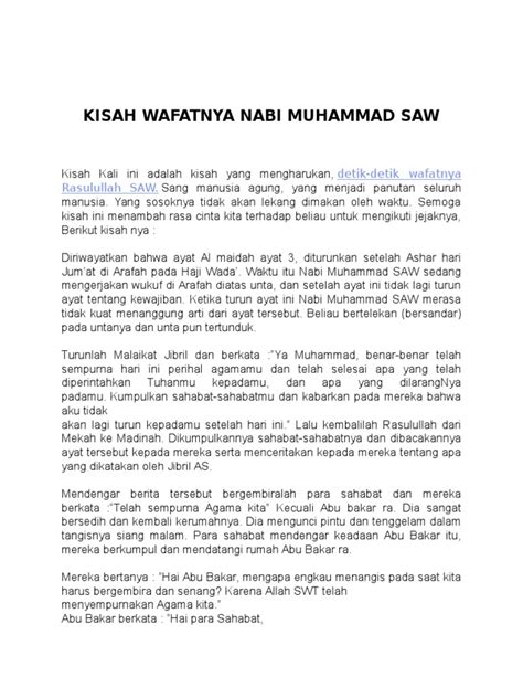 Kisah Wafatnya Nabi Muhammad SAW Artikel | PDF