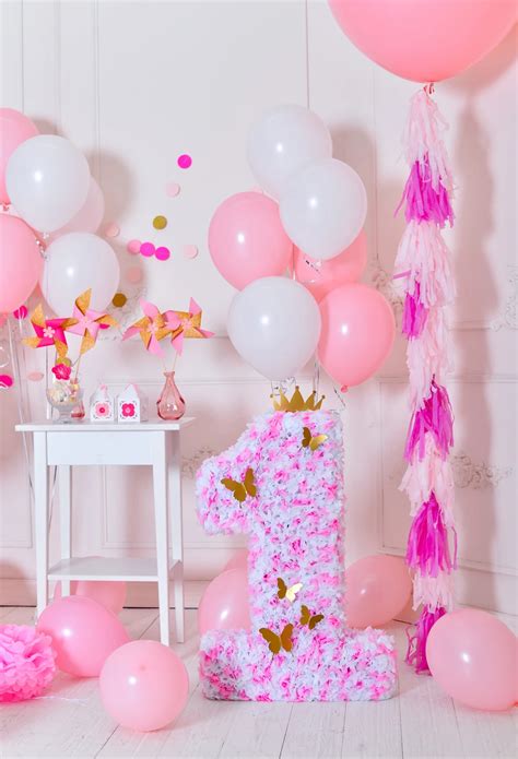 Vinyl Birthday Backdrop For Girl Balloon Baby 1st Happy Birthday ...