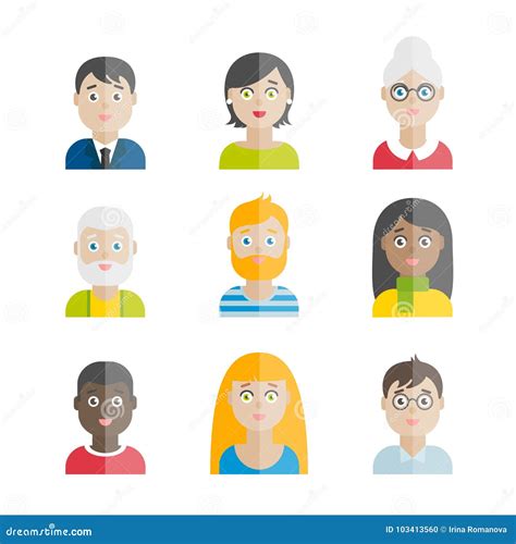 Coleção De Avatars Lisos Dos Povos Do Vetor Colorido Ilustração do