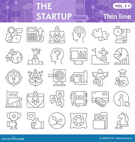 Startup Thin Line Icon Set Business Start Symbols Collection Or