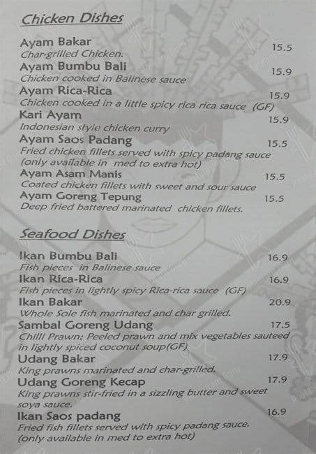 Menu at Jakarta Indonesian Restaurant, New Farm