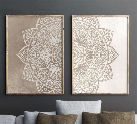 Beige Taupe Mandala Wall Art Set Of 2 Art Prints Boho Living Etsy