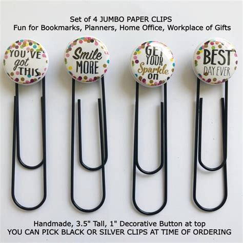 FUN Set of 4 JUMBO Paper Clips for Folders Planners Books - Etsy