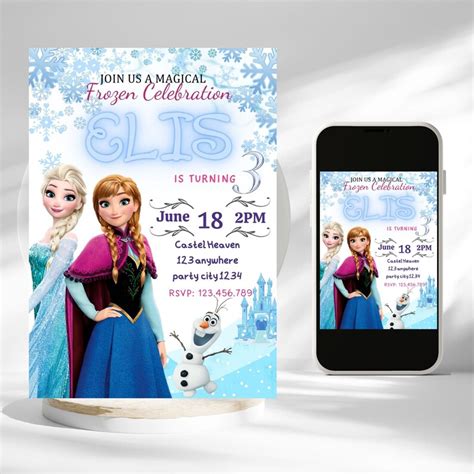 Editable Frozen Birthday Invitation Template Princess Elsa Etsy