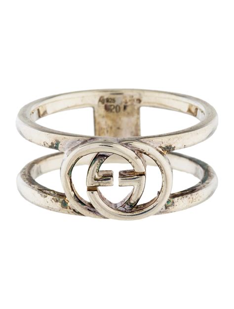 Gucci Wide Interlocking G Ring Sterling Silver Band Rings