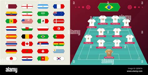 Satz Von Nationalmannschaften Flagge Und Line Up World Football 2022