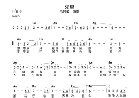 渴望简谱 毛阿敏 琴谱网