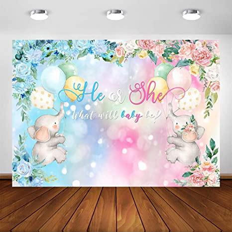 Amazon Avezano Elephant He Or She Gender Reveal Party Backdrop