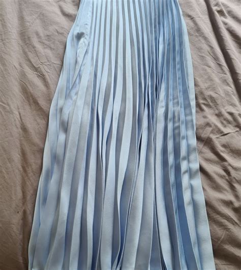 Zara Pleated Satin Effect Midi Skirt In Baby Blue Fesyen Wanita