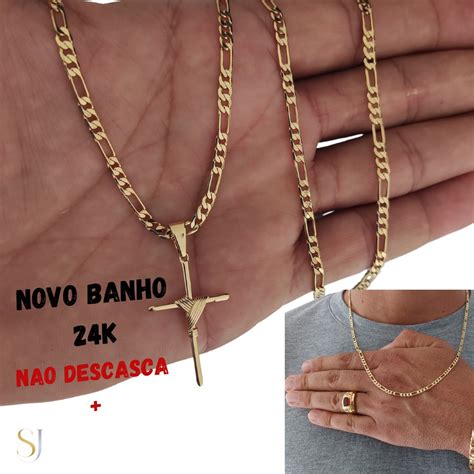 corrente masculina de moeda antiga banhada a ouro não suja Shopee