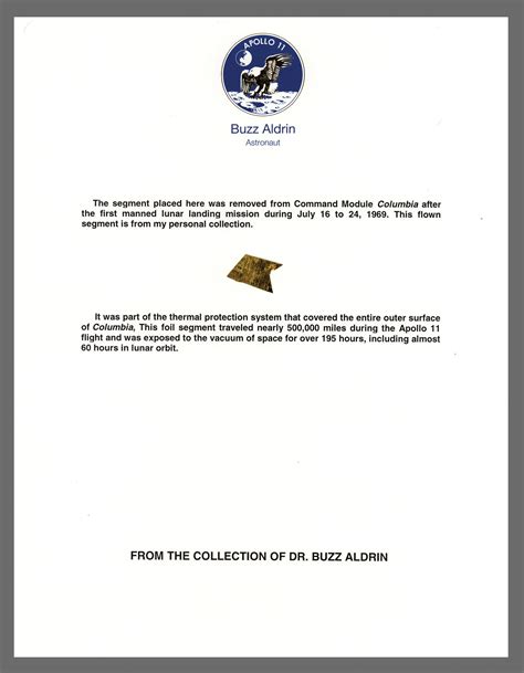 Buzz Aldrin Flown Apollo 11 Kapton Foil RR Auction