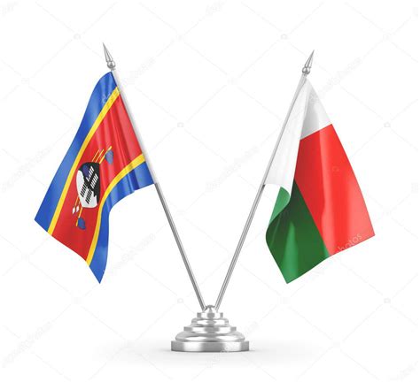 Banderas De Mesa De Madagascar Y Eswatini Swazilandia Aisladas En