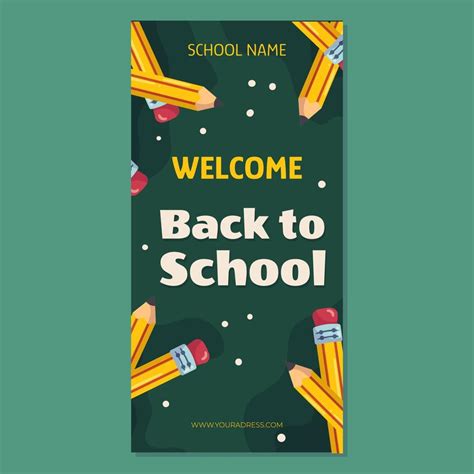 Back To School Vertical Banner Template With Classic Yellow Pencil With