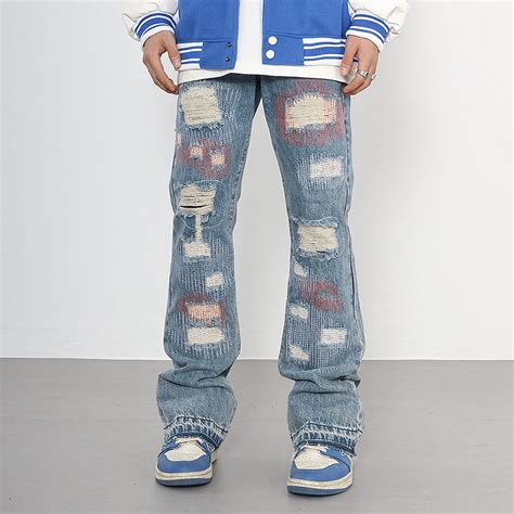 Vintage Destroyed Embroidered Patch Jeans Helloice Apparel